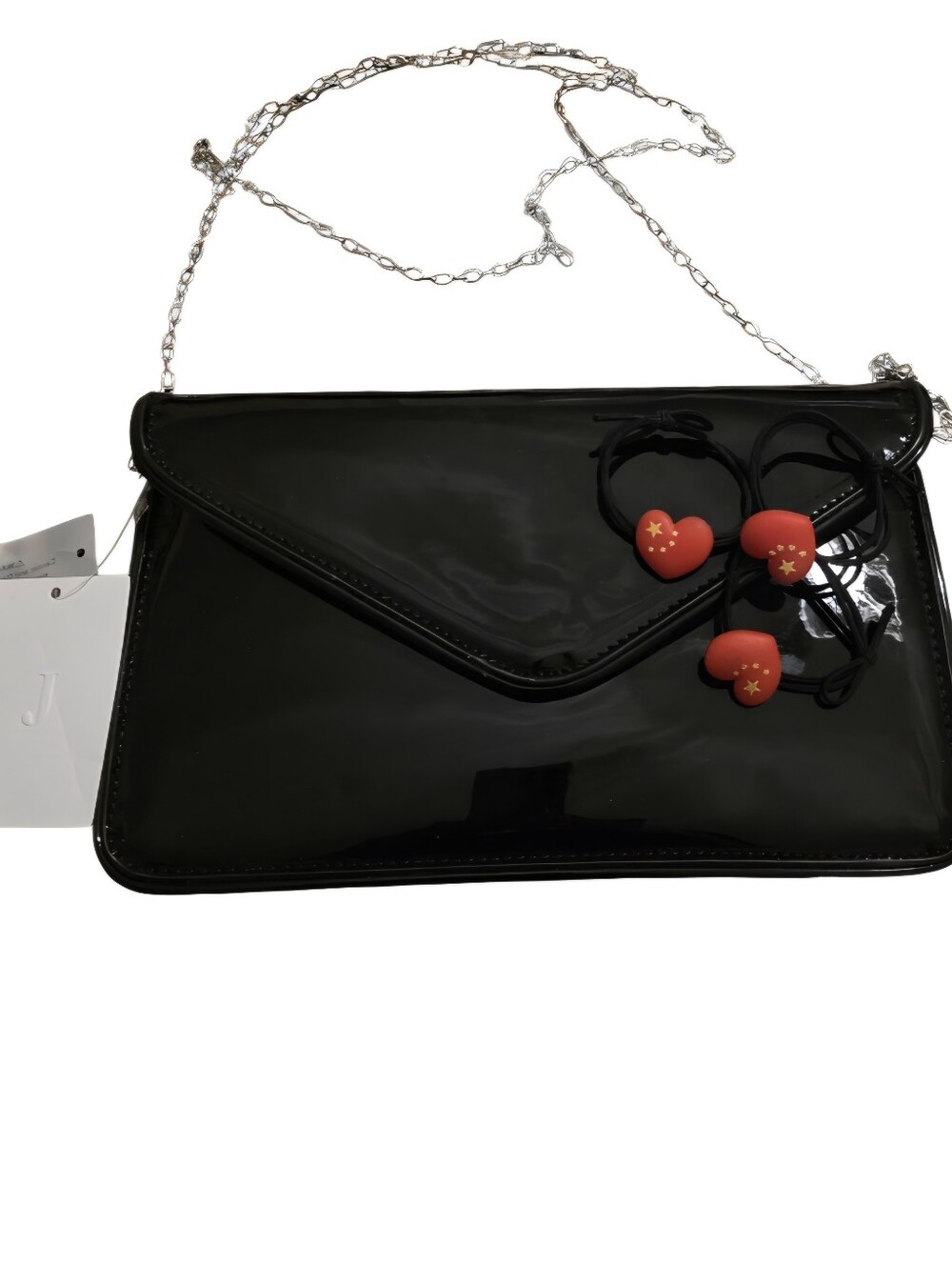 Black Patent like Envelope Shoulder Bag with Chain Strap
